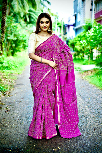 Sareewave Presents Designer Gadhval Bandhni Saree