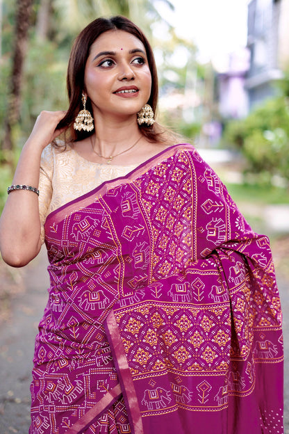 Sareewave Presents Designer Gadhval Bandhni Saree