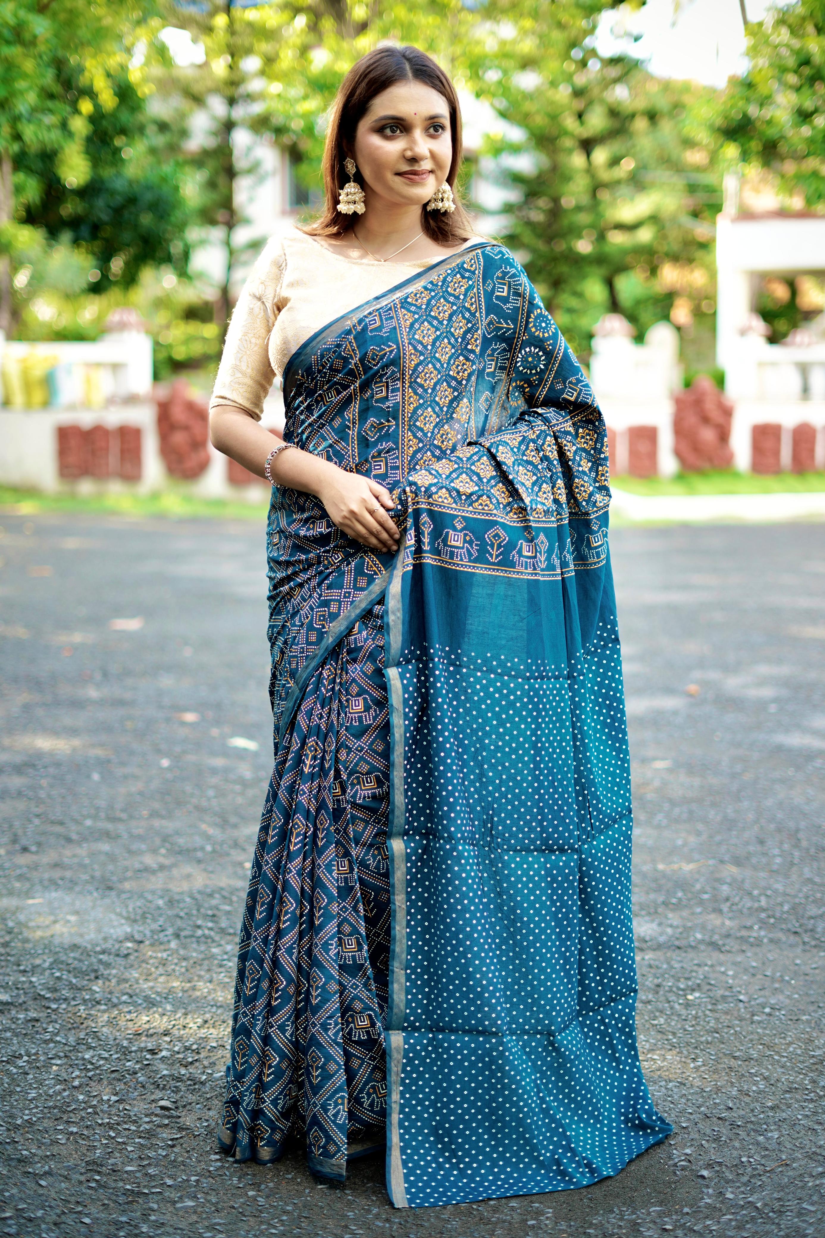 Sareewave Presents Designer Gadhval Bandhni Saree