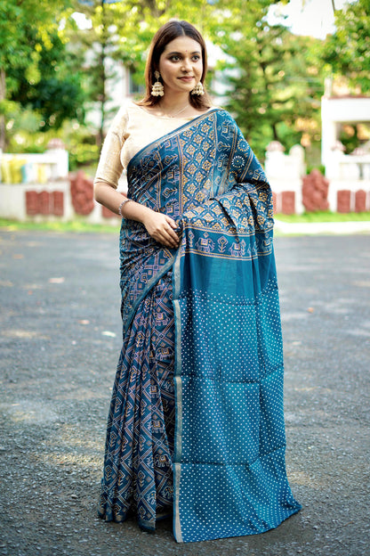 Sareewave Presents Designer Gadhval Bandhni Saree