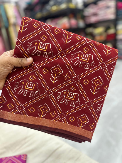 Sareewave Presents Designer Gadhval Bandhni Saree