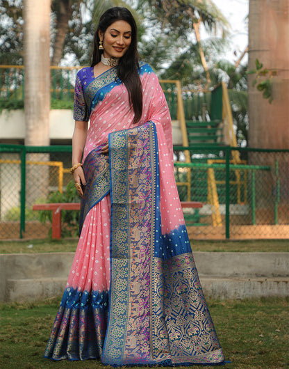 Rose Pink Bandhani Saree With Zari Weaving Work