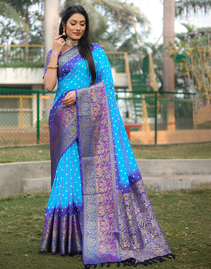 Sky Blue Bandhej Kanjivaram Silk Saree With Weaving Work