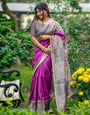 Purple Tussar Silk Saree With Madhubani Printed Work