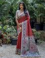 Royal Maroon Tussar Silk Saree With Madhubani Printed Work