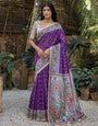 Royal Purple Tussar Silk Saree With Madhubani Printed Work