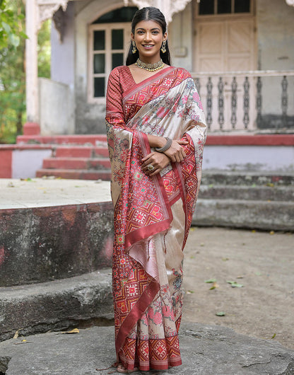 Pastel Maroon Soft Tussar Silk Saree With Printed Work