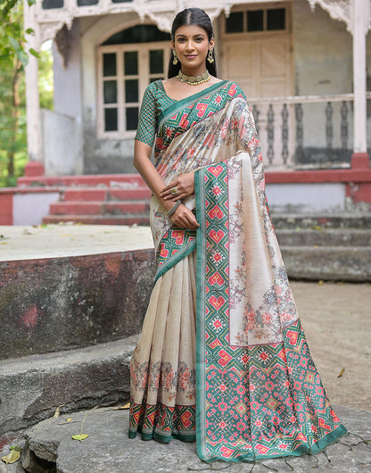 Castleton Green Soft Tussar Silk Saree With Printed Work