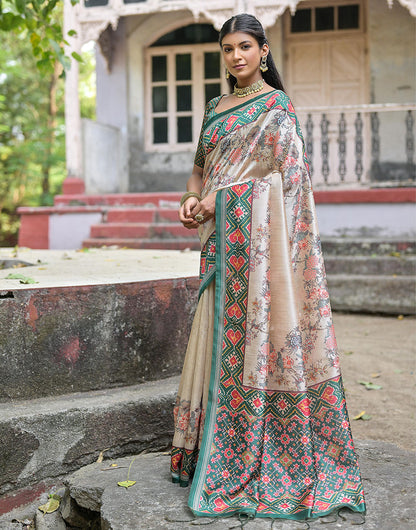 Castleton Green Soft Tussar Silk Saree With Printed Work