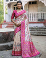 Rani Pink Soft Tussar Silk Saree With Printed Work