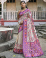 Purple Soft Tussar Silk Saree With Printed Work