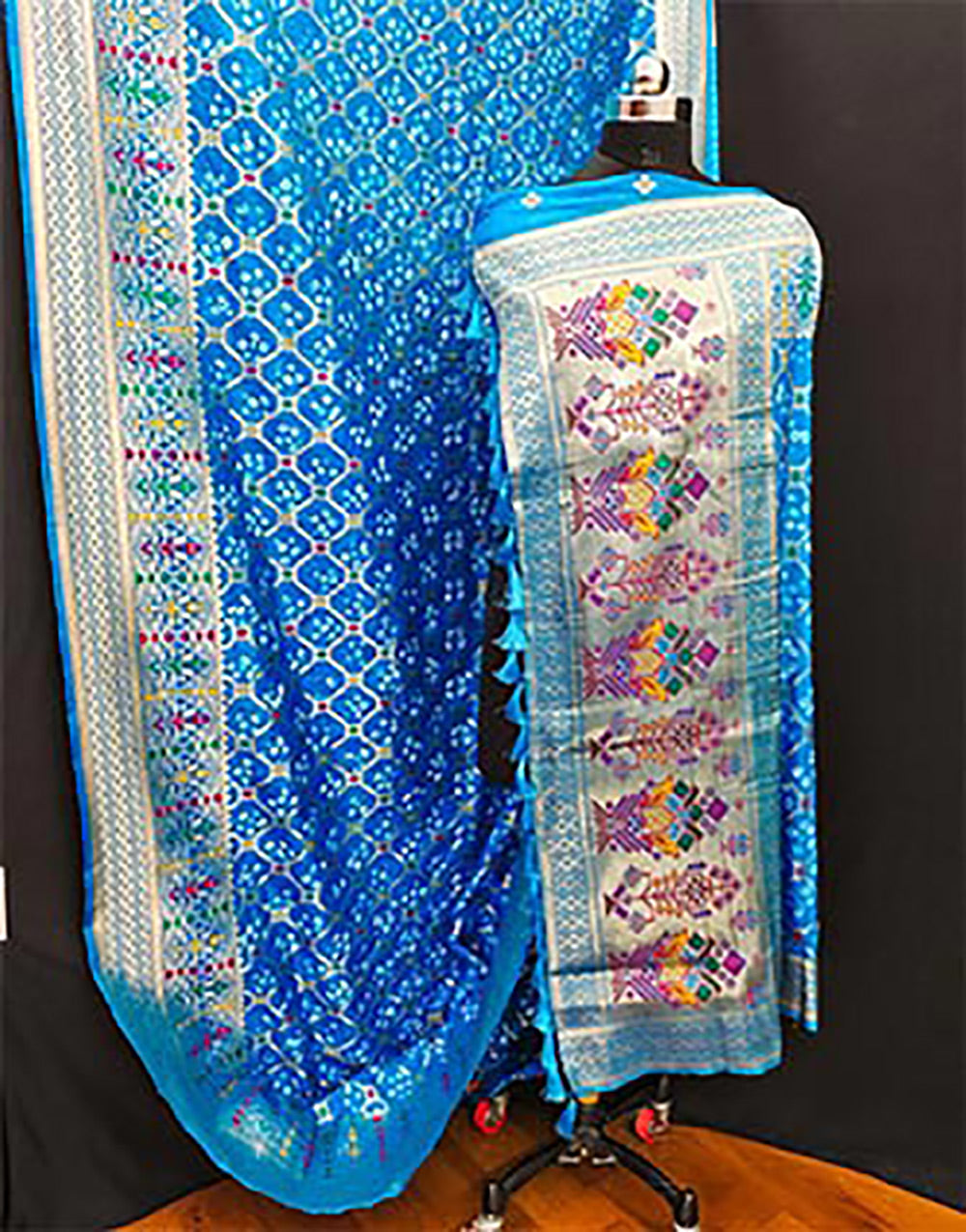 True Blue Bandhani Silk Saree with Zari Weaving Work
