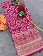 Dark Pink Bandhani Silk Saree With Zari Weaving Work
