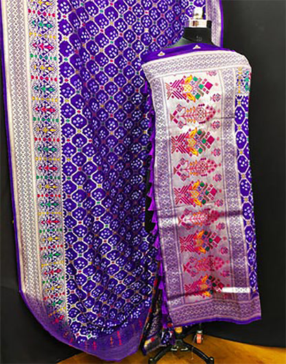 Purple Bandhani Silk Saree With Zari Weaving Work