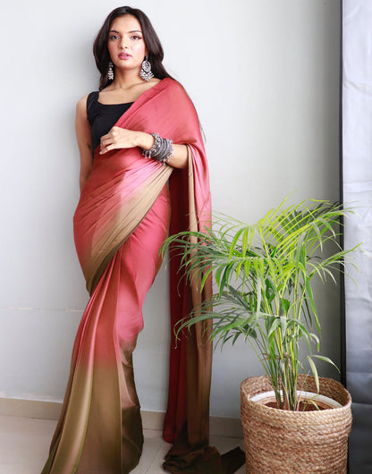 Pink & Brown Chiffon Silk Ready To Wear Saree