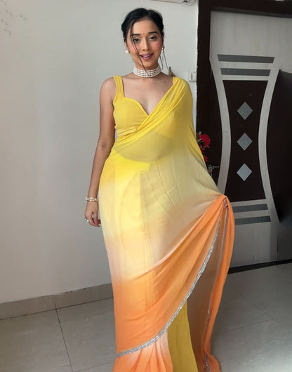 Yellow & Orange Georgette With Printed Ready to Wear Saree