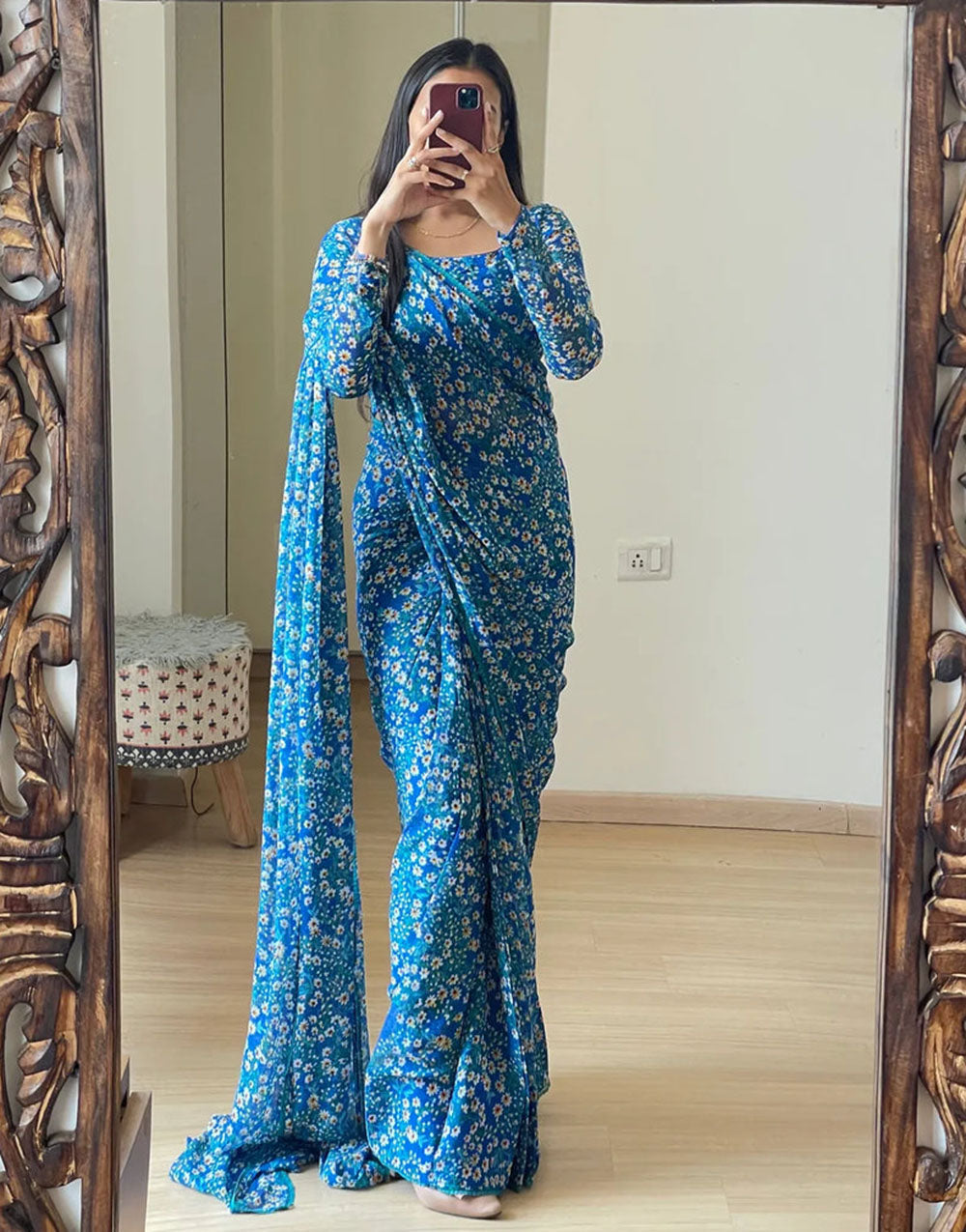 Blue Georgette Ready To Wear Saree