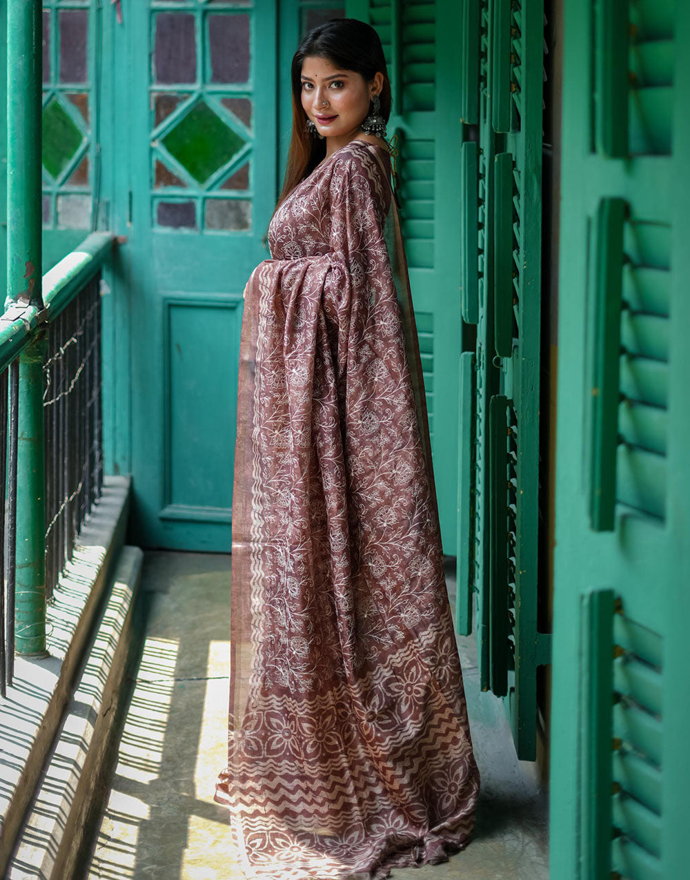 Light Brown Tussar Silk Saree With Embroidery Work