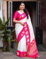 White And Pink Soft Lichi Silk Saree