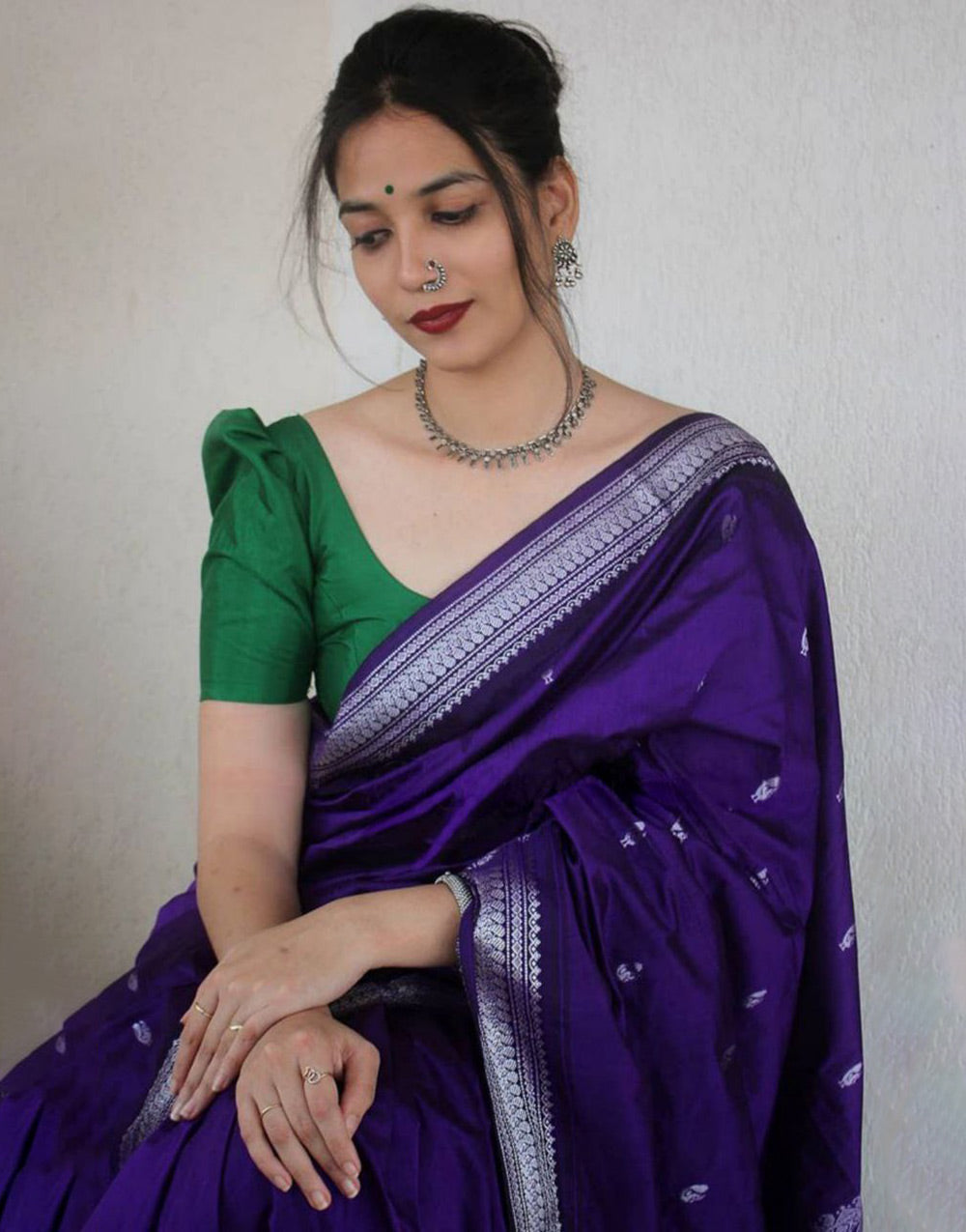 Deep Violet Banarasi Silk Saree With Zari Weaving Work