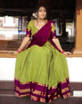 Pickle Green & Dark Magenta Silk With Zari Weaving Lehenga Choli