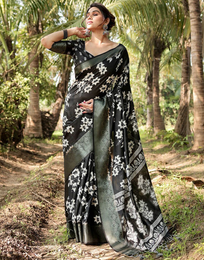 Black Pure Silk Saree With Digital Printed Work