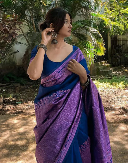 Admiral Blue Banarasi Soft Silk Saree With Zari Weaving Work