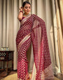 Wine Soft Lichi Silk Golden Zari Weaving Saree