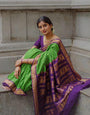 Parrot Green Banarasi Soft Silk Saree With Zari Weaving Work