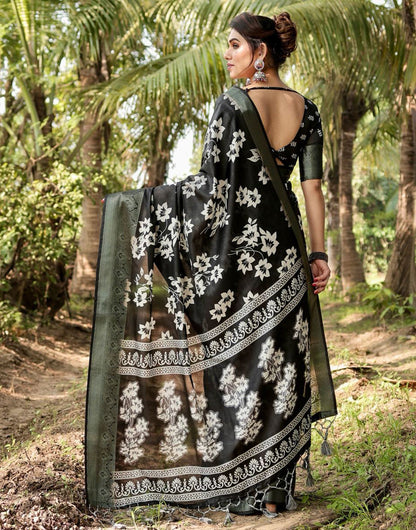 Black Pure Silk Saree With Digital Printed Work