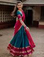 Cerulean Blue & Dark Pink Silk With Zari Weaving Lehenga Choli