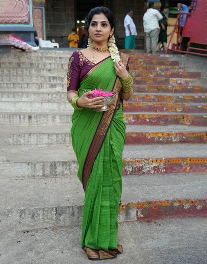 Green Silk Saree With Weaving Work