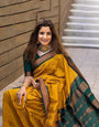 Mustard Yellow Banarasi Soft Silk Saree With Zari Weaving Work