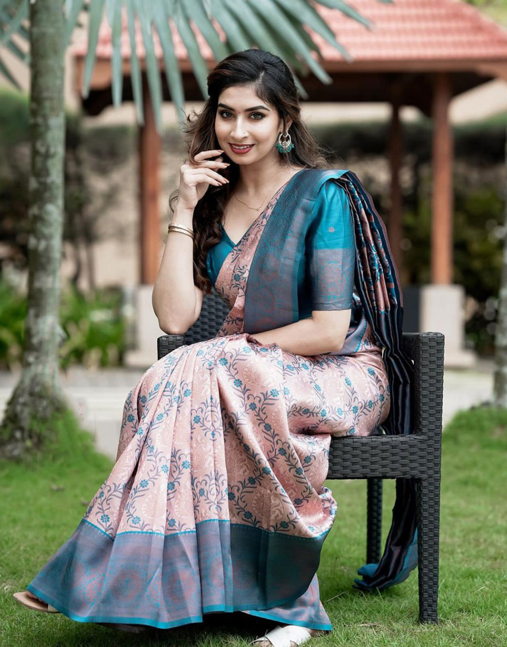 Dark Peach Banarasi Silk Saree With Zari Weaving Work