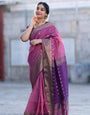 Bright Purple Soft Linen Silk Saree With Zari Weaving Work