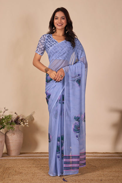 Heavy Gorggate Flower print Fabrics with Fancy Foil Print saree