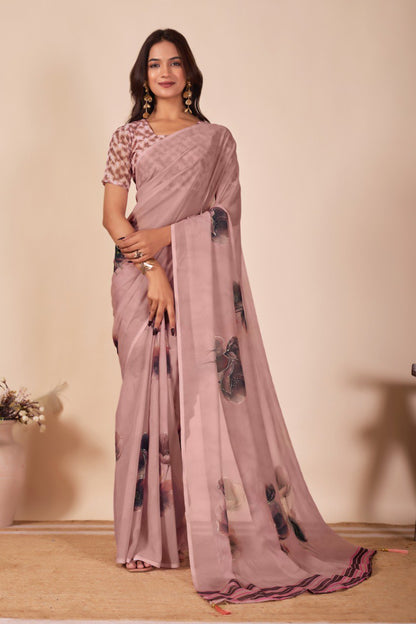 Heavy Gorggate Flower print Fabrics with Fancy Foil Print saree