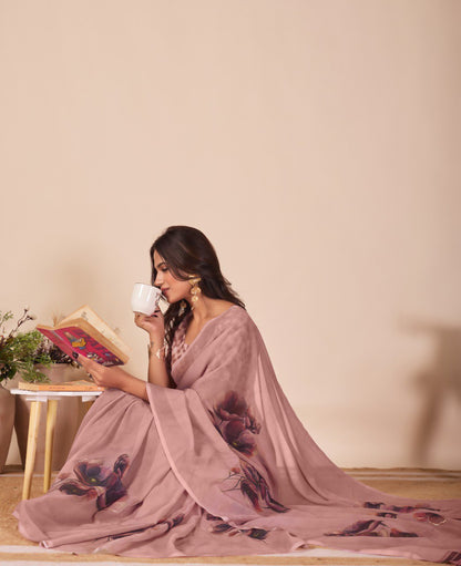 Heavy Gorggate Flower print Fabrics with Fancy Foil Print saree