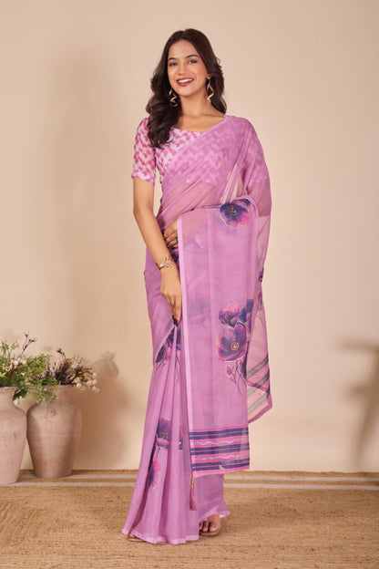 Heavy Gorggate Flower print Fabrics with Fancy Foil Print saree
