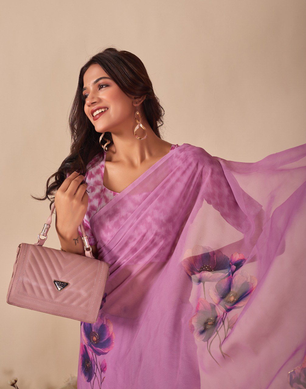 Heavy Gorggate Flower print Fabrics with Fancy Foil Print saree