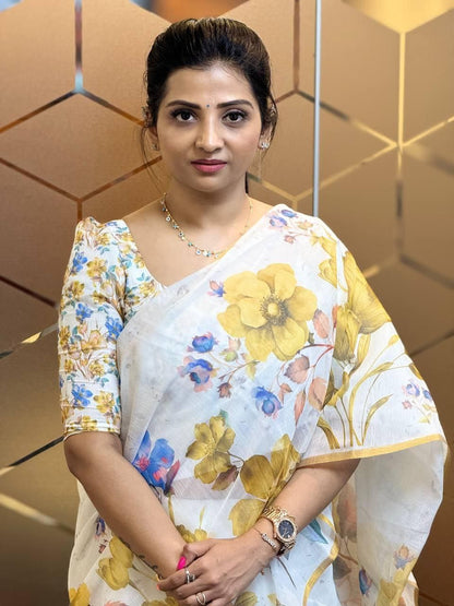 Sareewave Presents Designer Cotton Linen Silk Saree