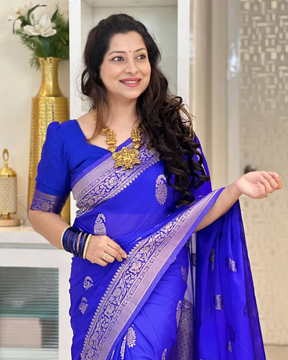 Banarasi Silk Saree With Zari Weaving Work
