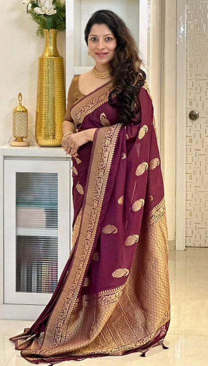 Banarasi Silk Saree With Zari Weaving Work