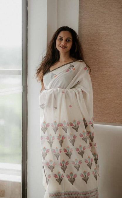 Sareewave Presents Designer Cotton Linen Silk Saree