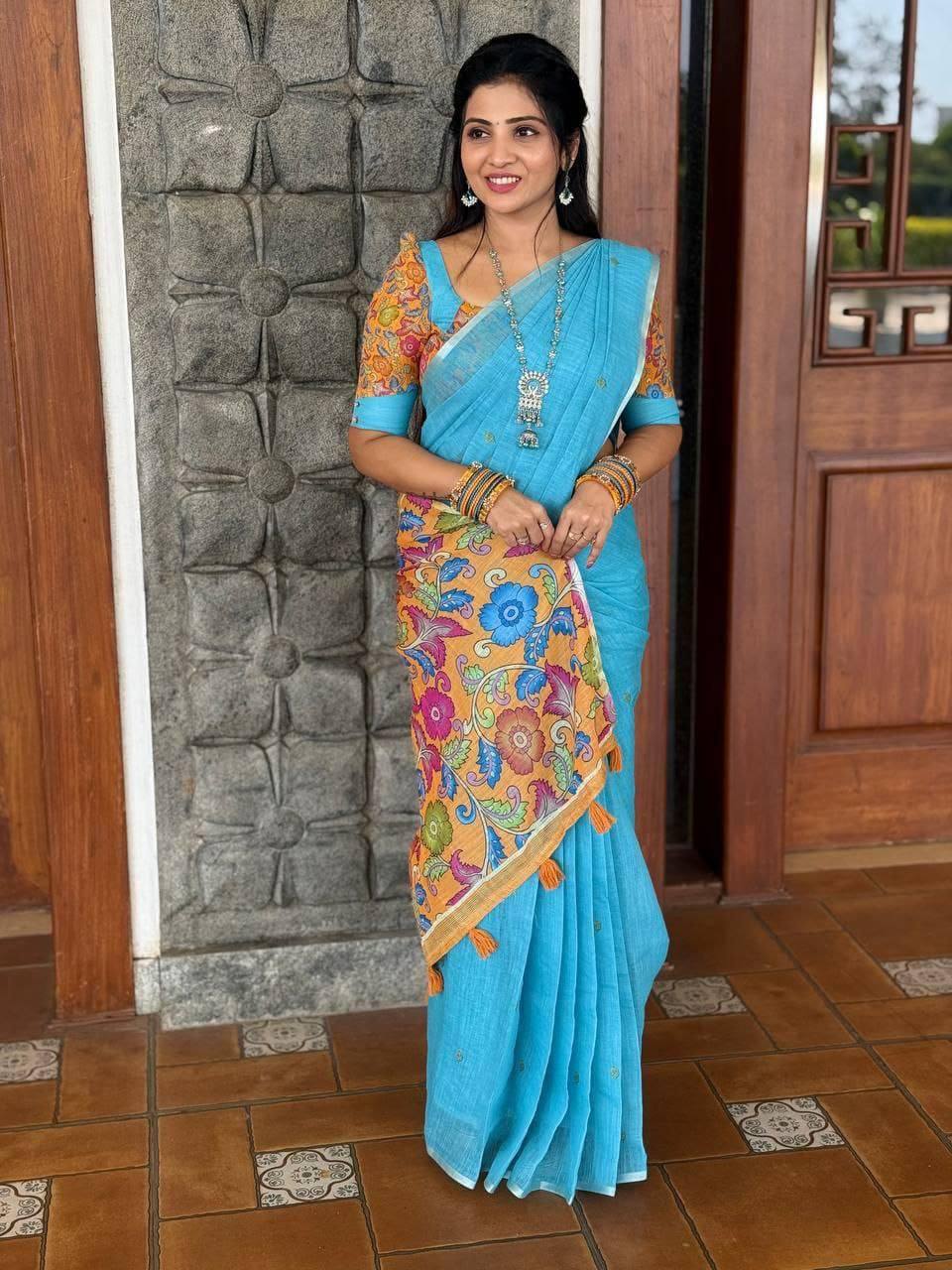 Sareewave Presents Designer Cotton Linen Silk Saree