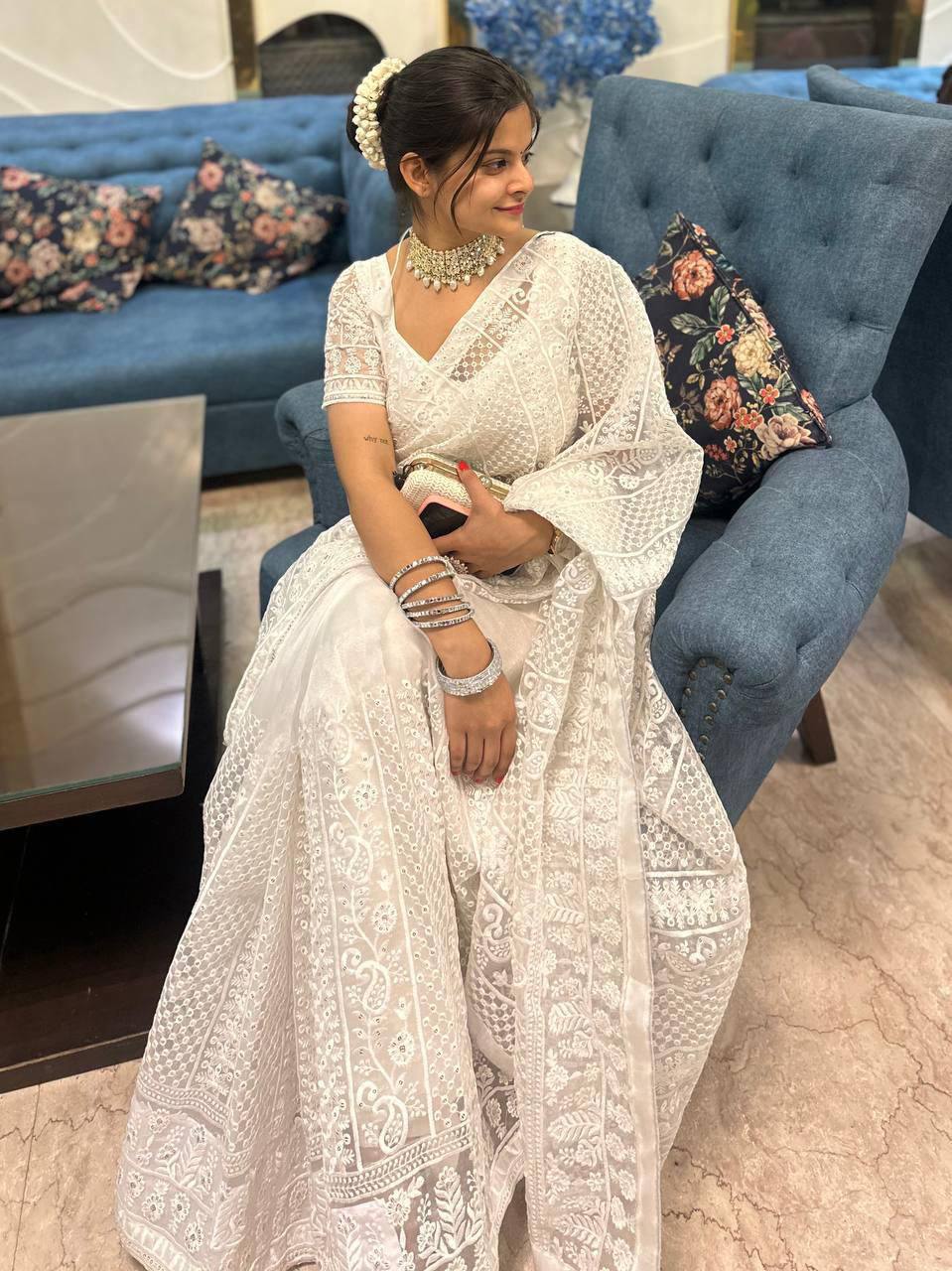 WHITE PURE AND LIGHT ORGANZA SILK SAREE