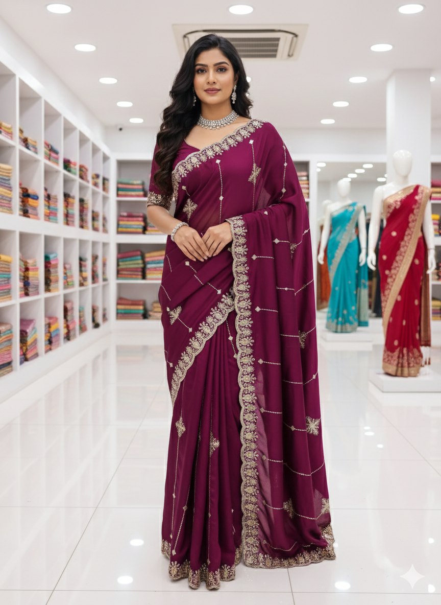 Heavy Embroidery Rangoli Silk Saree