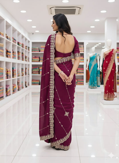 Heavy Embroidery Rangoli Silk Saree