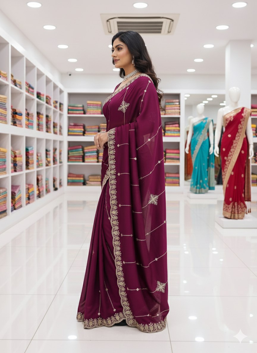 Heavy Embroidery Rangoli Silk Saree
