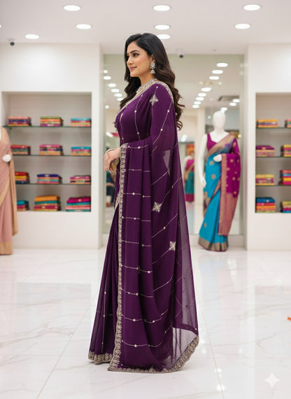 Heavy Embroidery Rangoli Silk Saree